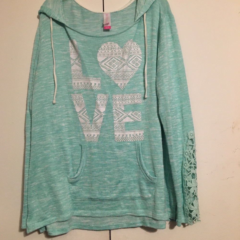 Junior Girls XL Blue Long Sleeve Love Hoodie Shirt